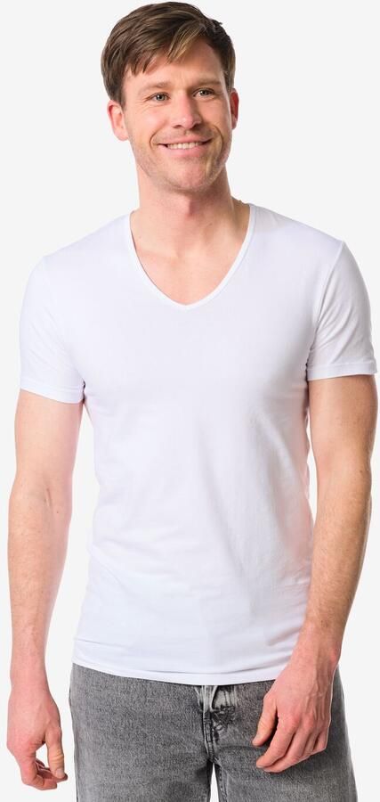 HEMA Heren Ondershirt Slim Fit V-hals Naadloos 2 Stuks Wit