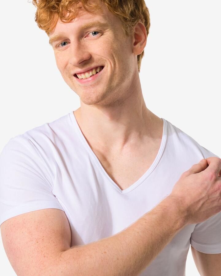 HEMA Heren Ondershirt Slim Fit V-hals Naadloos 2 Stuks Wit (wit)
