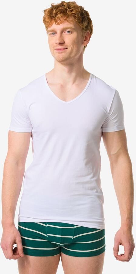HEMA Heren Ondershirt Slim Fit V-hals Naadloos 2 Stuks Wit (wit)