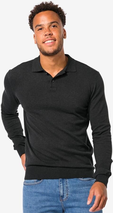 HEMA Heren Polo Gebreid Donkergrijs (donkergrijs) - Foto 2