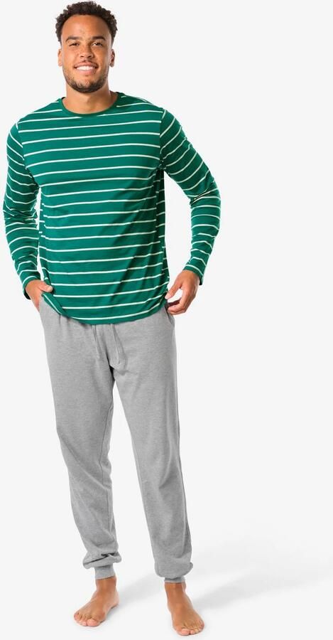 HEMA Heren Pyjama Strepen Donkergroen (donkergroen)