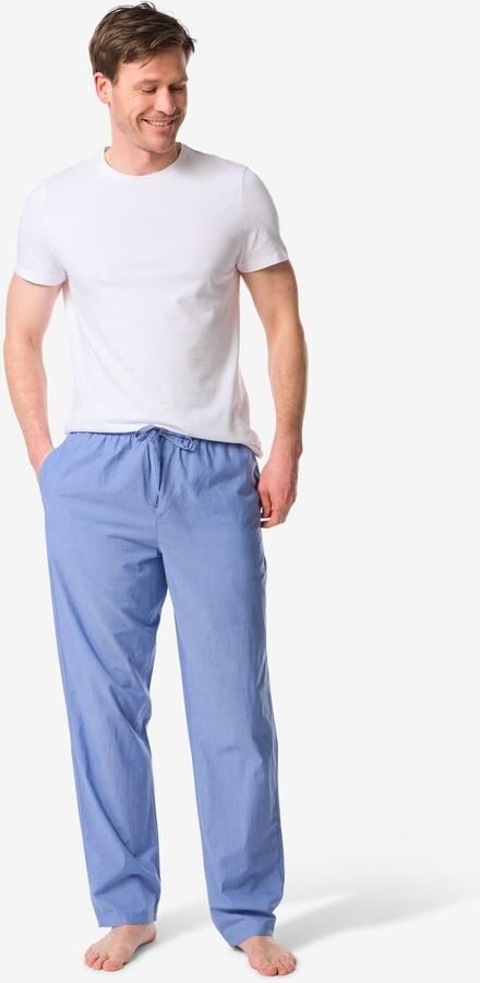 HEMA Heren Pyjamabroek Pepijn Regular Fit Poplin Middenblauw (middenblauw) - Foto 2