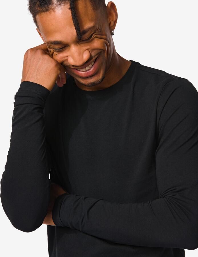 HEMA Heren Shirt Slim Fit O-hals Lange Mouw Zwart (zwart)