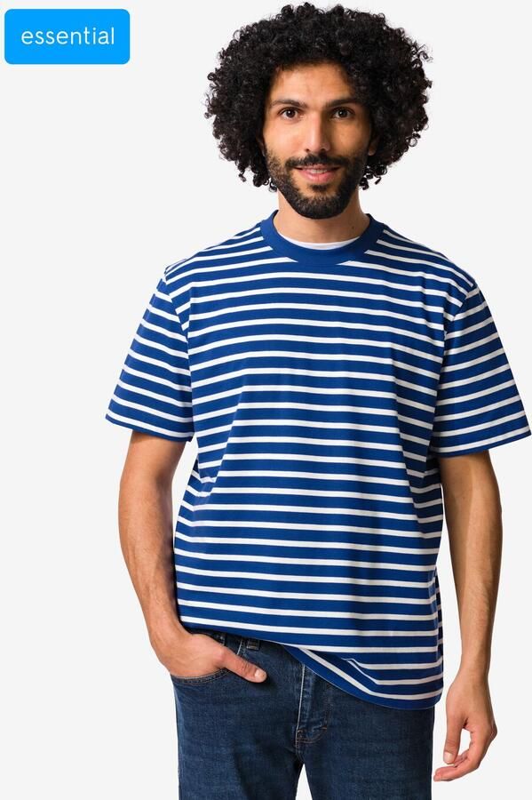 HEMA Heren T-shirt Elias Relaxed Fit Strepen Blauw (blauw)
