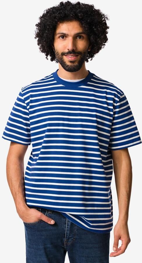 HEMA Heren T-shirt Elias Relaxed Fit Strepen Blauw (blauw)