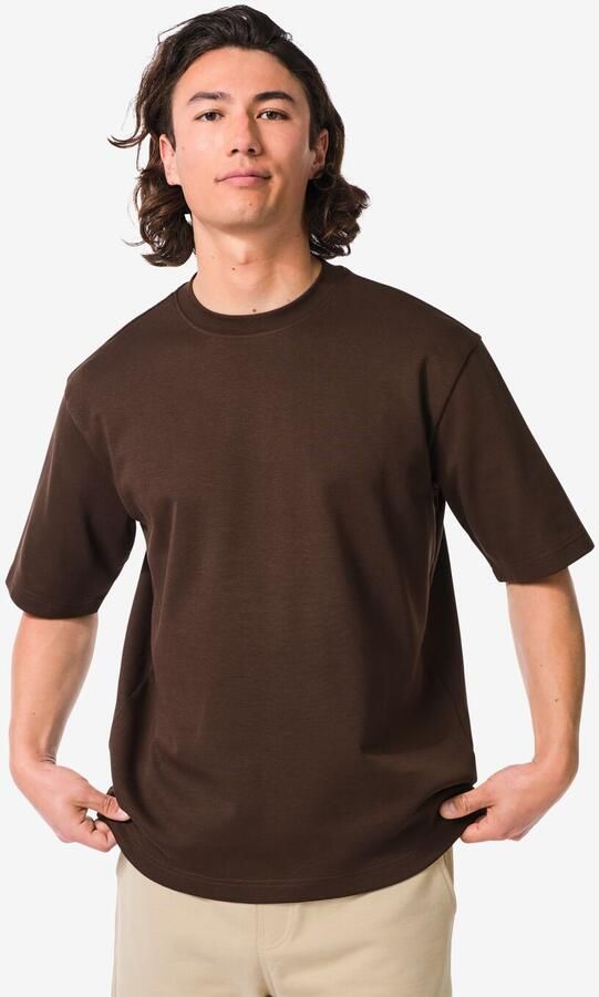 HEMA Heren T-shirt Job Oversized Fit Donkerbruin (donkerbruin)