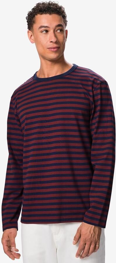 HEMA Heren T-shirt Loek Jersey Strepen Donkerrood (donkerrood)