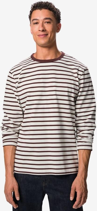HEMA Heren T-shirt Loek Jersey Strepen Gebroken Wit (gebroken wit)