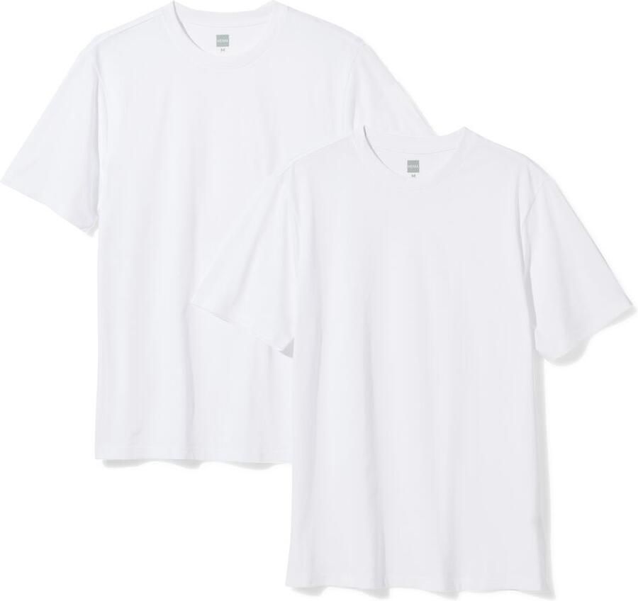 HEMA Heren T-shirt Regular Fit O-hals 2 Stuks Wit (wit)