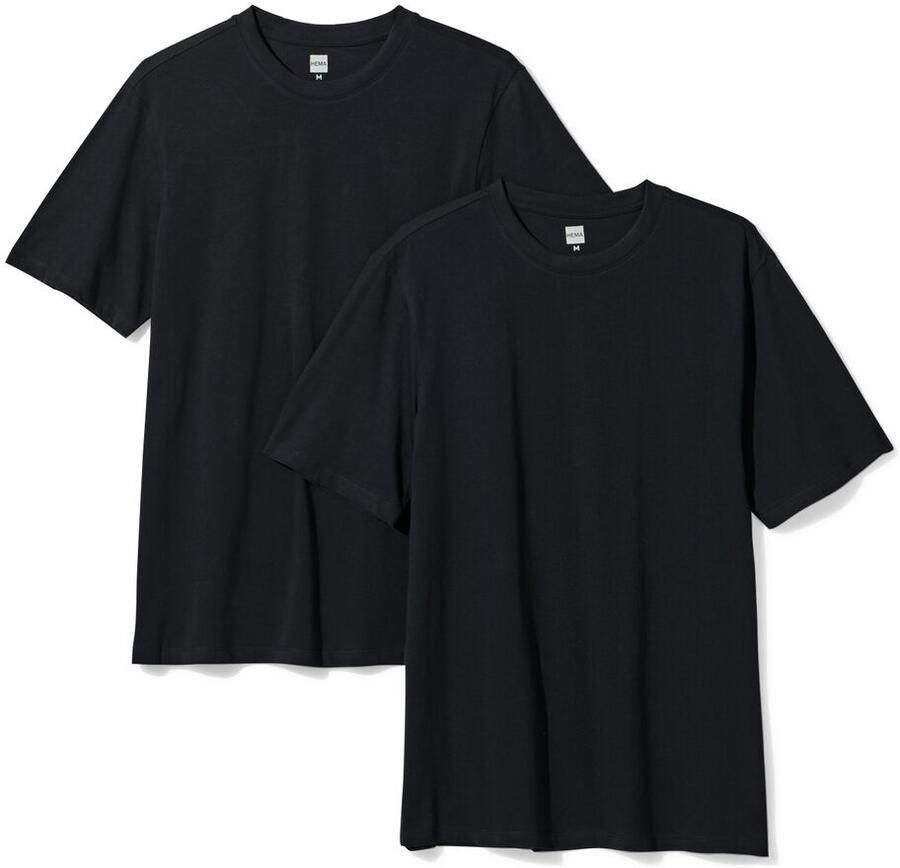HEMA Heren T-shirt Regular Fit O-hals 2 Stuks Zwart (zwart)
