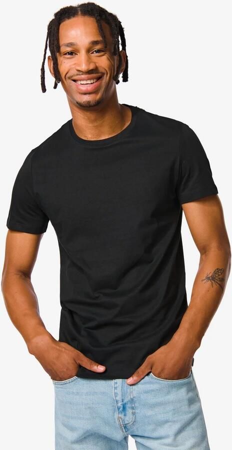 HEMA Heren T-shirt Regular Fit O-hals 2 Stuks Zwart (zwart)