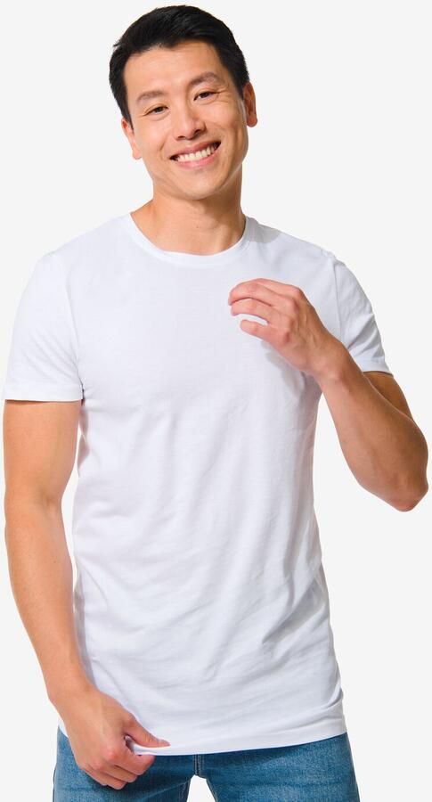 HEMA Heren T-shirt Regular Fit O-hals Extra Lang 2 Stuks Wit