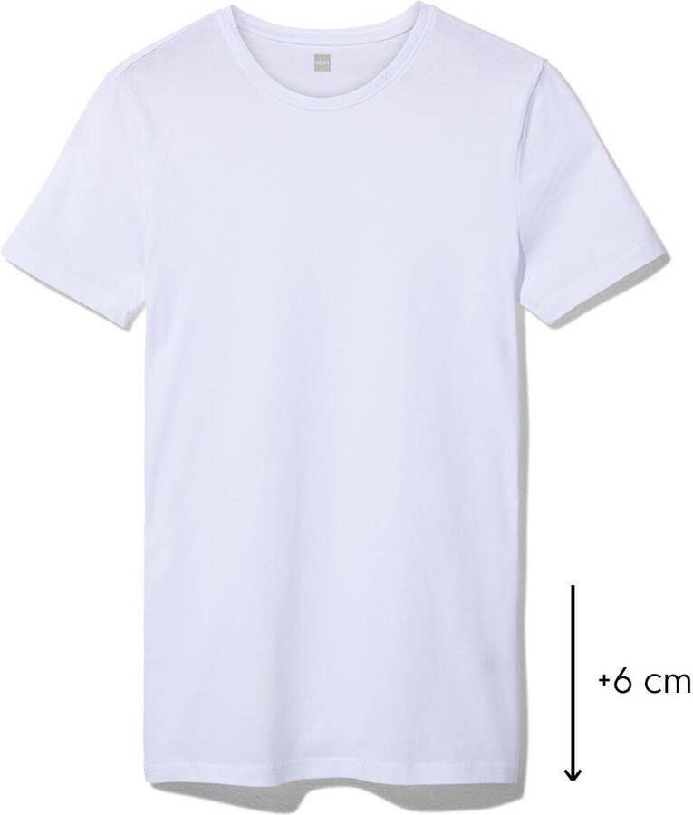 HEMA Heren T-shirt Regular Fit O-hals Extra Lang 2 Stuks Wit