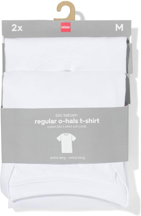 HEMA Heren T-shirt Regular Fit O-hals Extra Lang 2 Stuks Wit (wit)