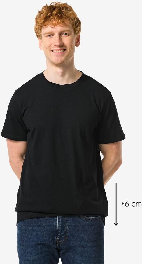 HEMA Heren T-shirt Regular Fit O-hals Extra Lang 2 Stuks Zwart