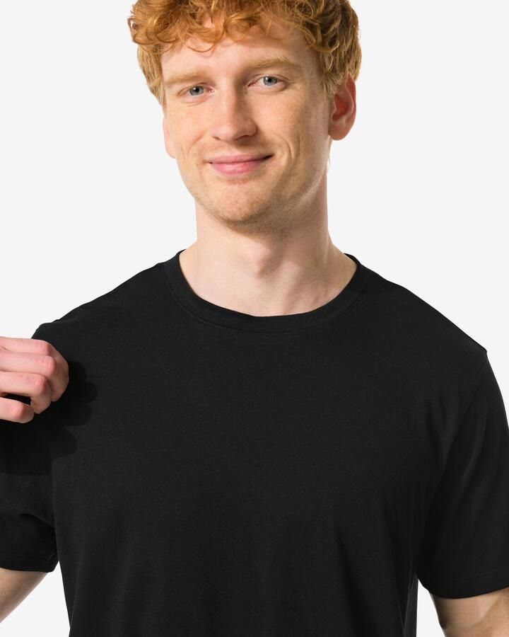 HEMA Heren T-shirt Regular Fit O-hals Extra Lang 2 Stuks Zwart - Foto 2