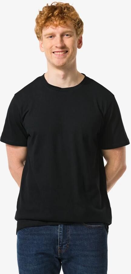 HEMA Heren T-shirt Regular Fit O-hals Extra Lang 2 Stuks Zwart