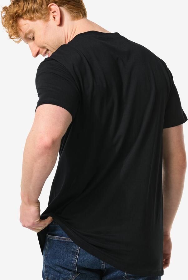 HEMA Heren T-shirt Regular Fit O-hals Extra Lang 2 Stuks Zwart (zwart)