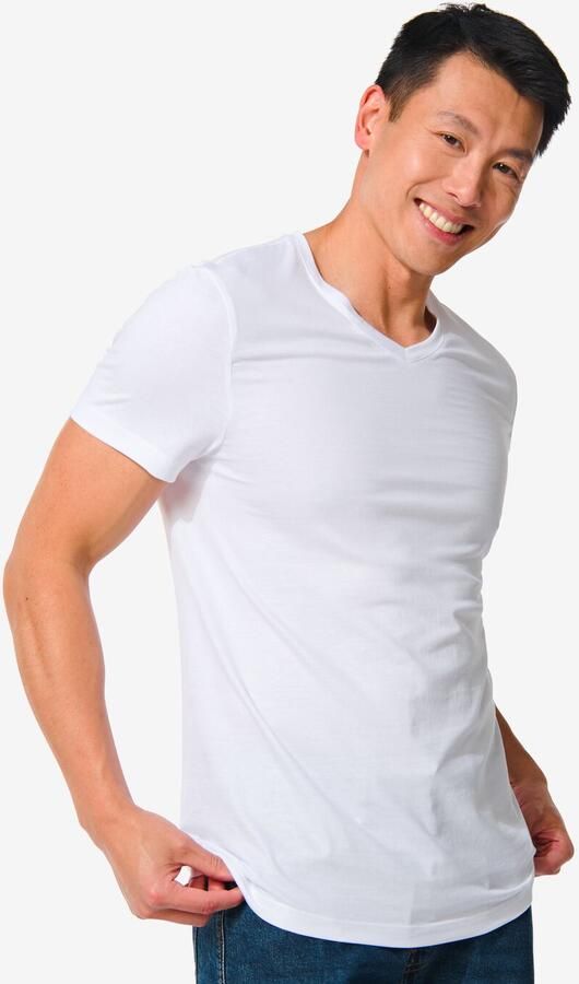 HEMA Heren T-shirt Regular Fit V-hals 2 Stuks Wit