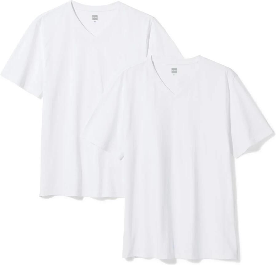 HEMA Heren T-shirt Regular Fit V-hals 2 Stuks Wit