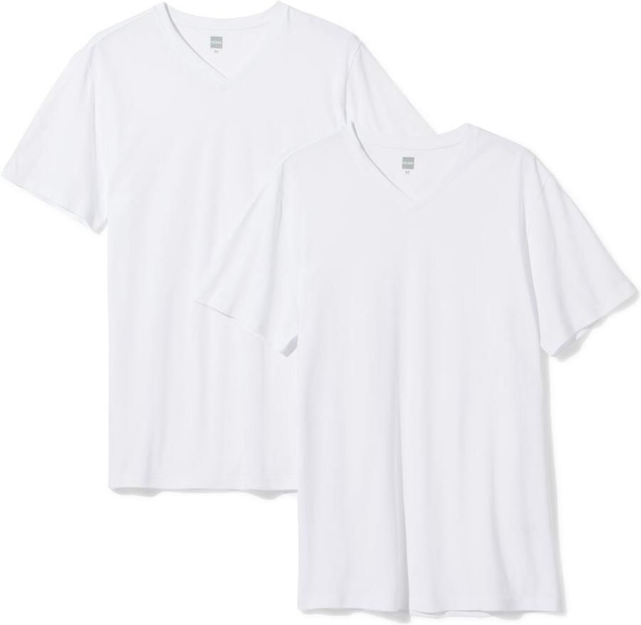 HEMA Heren T-shirt Regular Fit V-hals Extra Lang 2 Stuks Wit