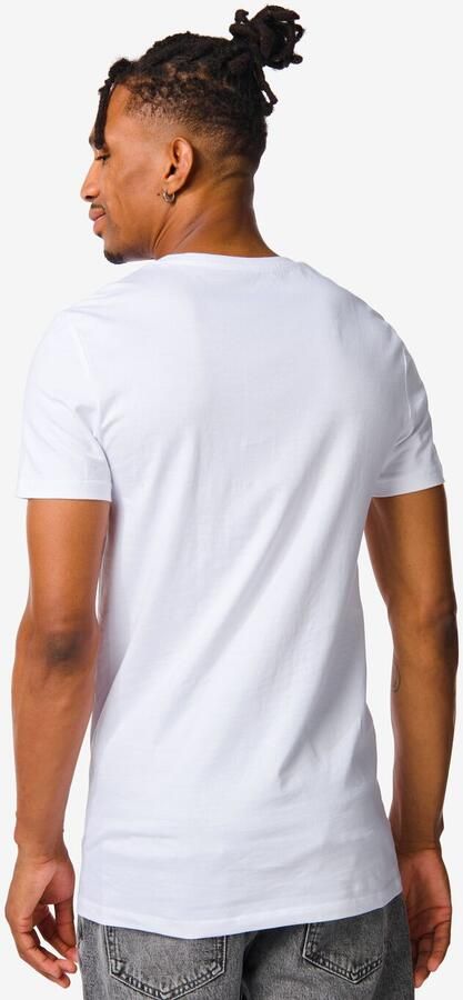 HEMA Heren T-shirt Regular Fit V-hals Extra Lang 2 Stuks Wit (wit)