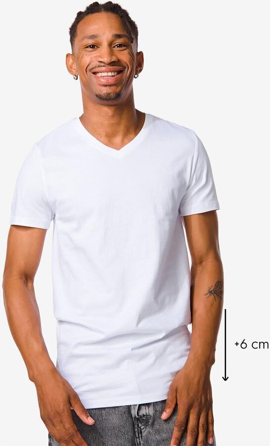HEMA Heren T-shirt Regular Fit V-hals Extra Lang 2 Stuks Wit (wit) - Foto 2
