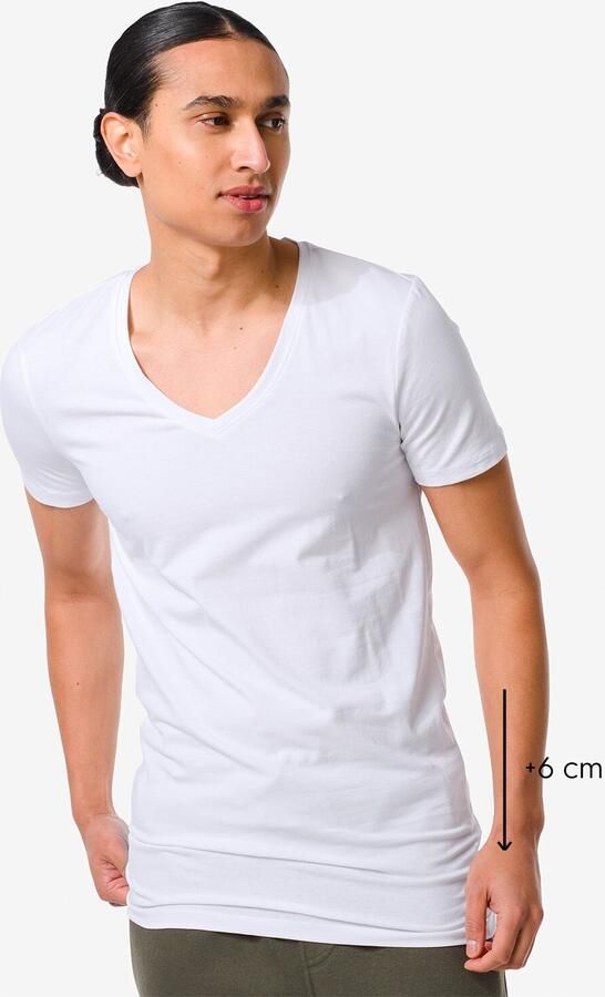 HEMA Heren T-shirt Slim Fit Diepe V-hals Extra Lang Wit (wit) - Foto 2