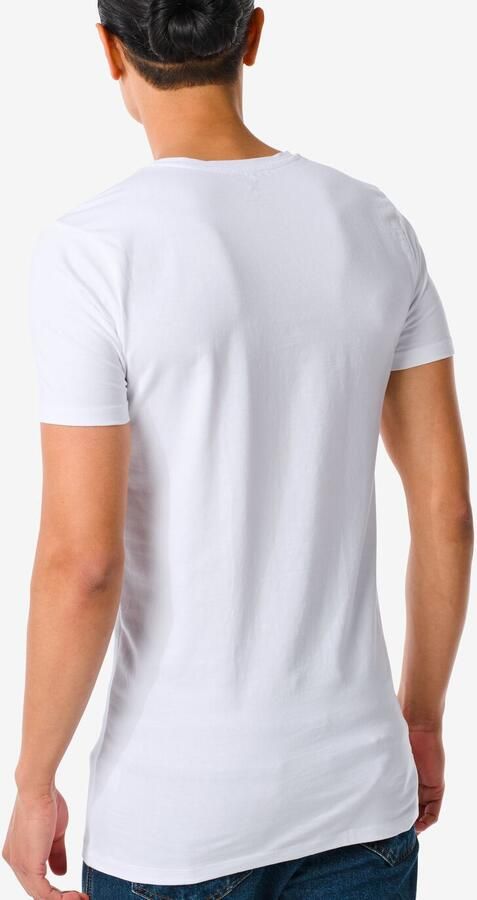 HEMA Heren T-shirt Slim Fit V-hals Extra Lang Wit (wit)