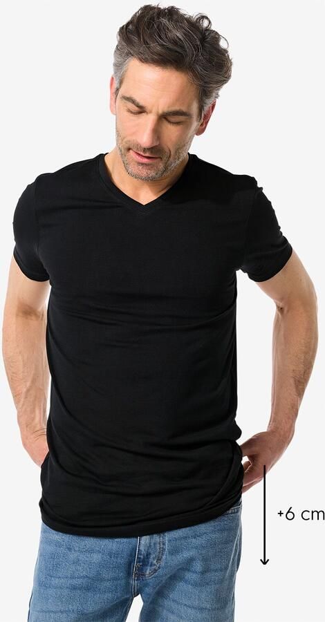 HEMA Heren T-shirt Slim Fit V-hals Extra Lang Zwart (zwart) - Foto 2