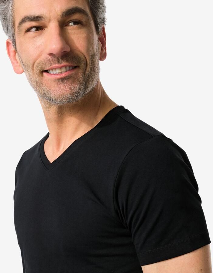 HEMA Heren T-shirt Slim Fit V-hals Extra Lang Zwart (zwart)