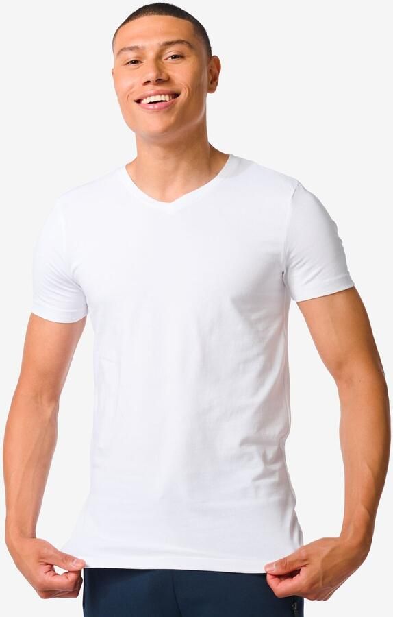 HEMA Heren T-shirt Slim Fit V-hals Wit (wit) - Foto 2
