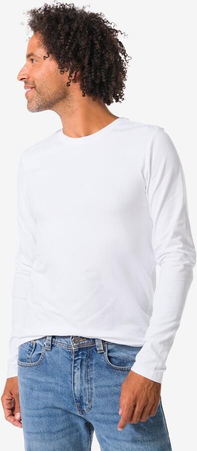 HEMA Heren T-shirts Lange Mouw Slimfit O-hals 2 Stuks Wit (wit) - Foto 2