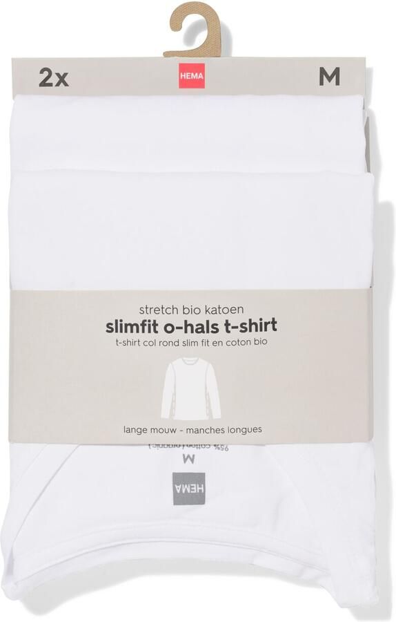 HEMA Heren T-shirts Lange Mouw Slimfit O-hals 2 Stuks Wit (wit)