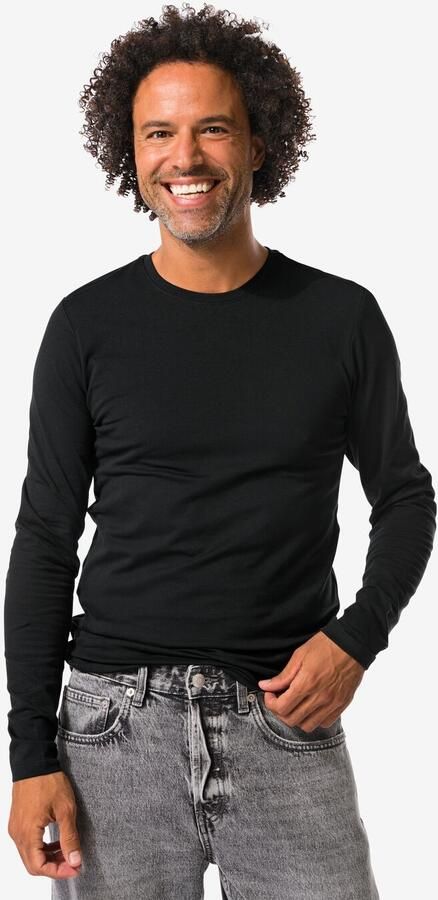 HEMA Heren T-shirts Lange Mouw Slimfit O-hals 2 Stuks Zwart (zwart) - Foto 2