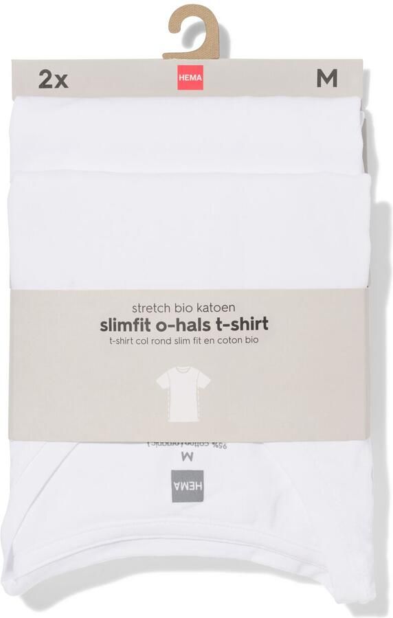 HEMA Heren T-shirts Slim Fit O-hals 2 Stuks Wit (wit)