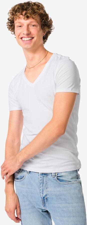 HEMA Heren T-shirts Slim Fit Diepe V-hals 2 Stuks Wit (wit) - Foto 2