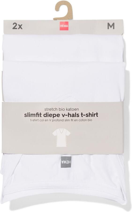 HEMA Heren T-shirts Slim Fit Diepe V-hals 2 Stuks Wit (wit)