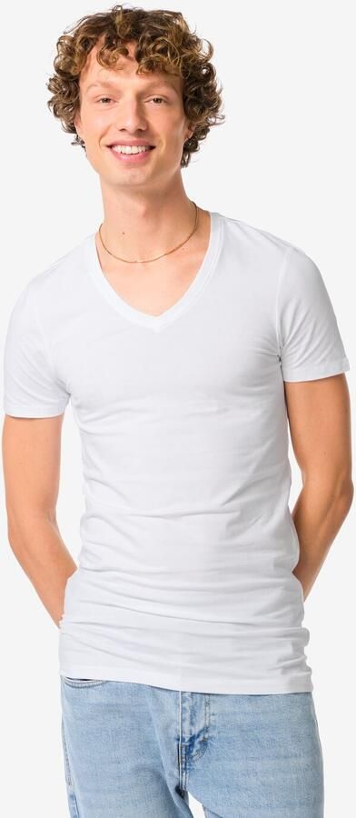 HEMA Heren T-shirts Slimfit Diepe V-hals Extra Lang 2 Stuks Wit (wit) - Foto 2