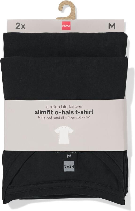 HEMA Heren T-shirts Slimfit O-hals 2 Stuks Zwart (zwart)