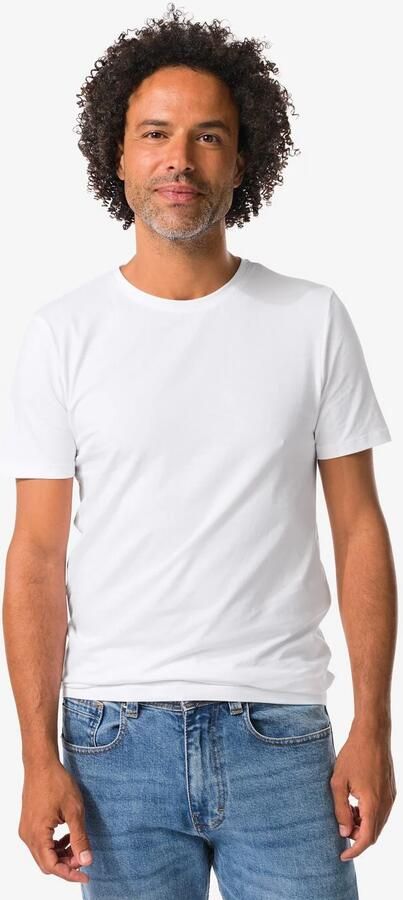 HEMA Heren T-shirts Slimfit O-hals Extra Lang 2 Stuks Wit (wit)
