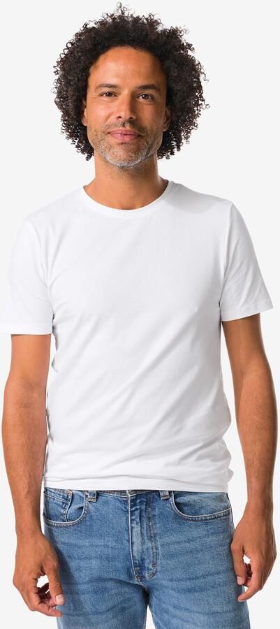 HEMA Heren T-shirts Slimfit O-hals Extra Lang 2 Stuks Wit (wit)