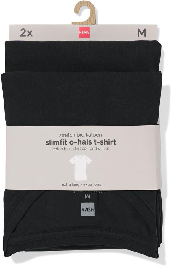 HEMA Heren T-shirts Slimfit O-hals Extra Lang 2 Stuks Zwart (zwart)