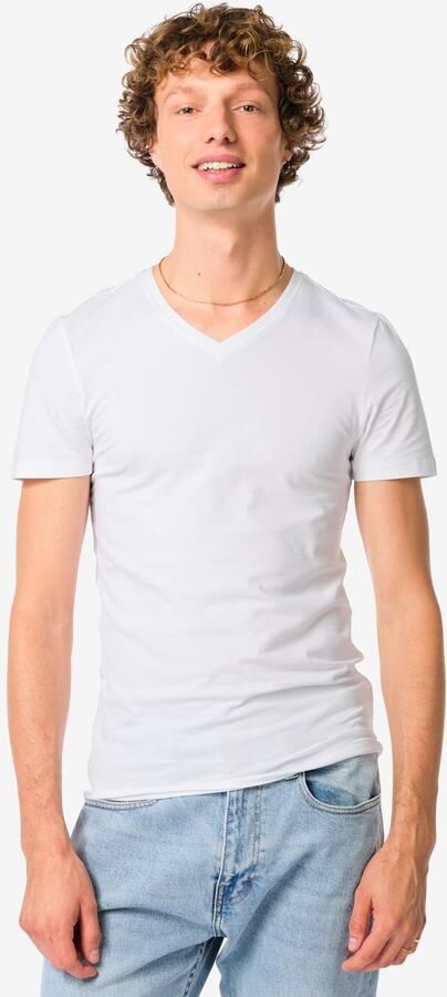 HEMA Heren T-shirts Slimfit V-hals 2 Stuks Wit (wit) - Foto 2