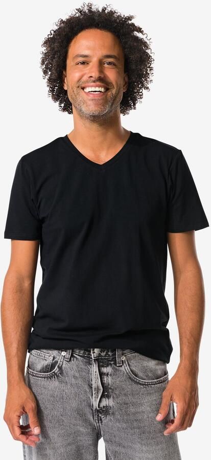 HEMA Heren T-shirts Slimfit V-hals 2 Stuks Zwart (zwart) - Foto 2