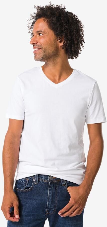 HEMA Heren T-shirts Slimfit V-hals Extra Lang 2 Stuks Wit (wit) - Foto 2