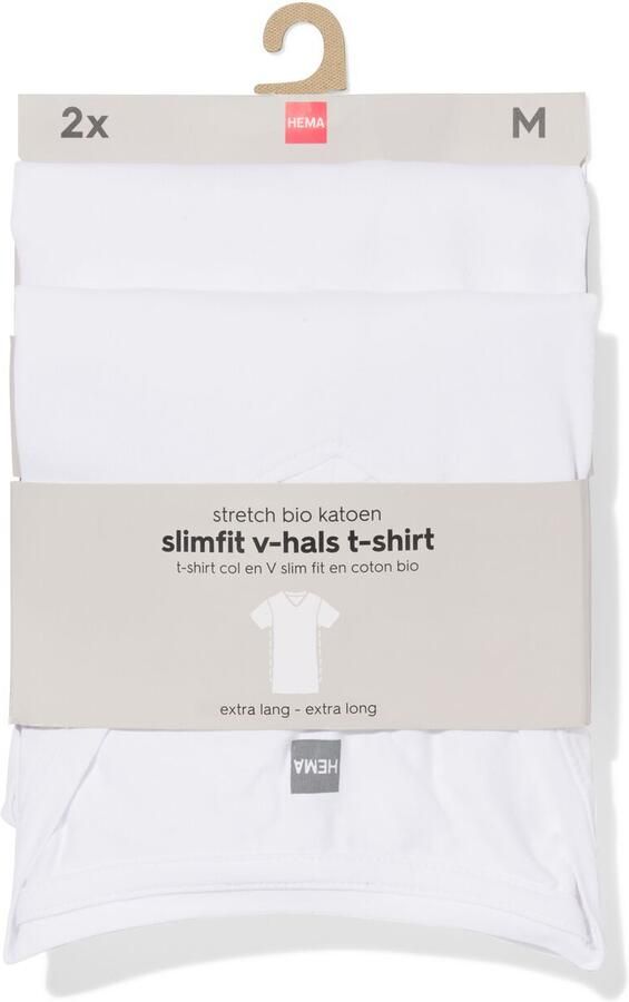 HEMA Heren T-shirts Slimfit V-hals Extra Lang 2 Stuks Wit (wit)