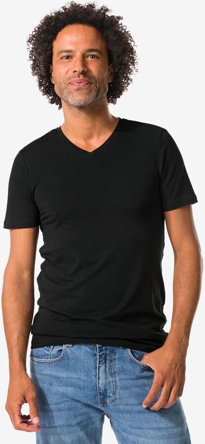 HEMA Heren T-shirts Slimfit V-hals Extra Lang 2 Stuks Zwart (zwart) - Foto 4