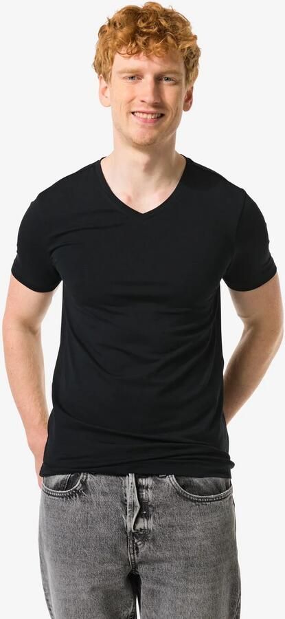 HEMA Heren T-shirts Slimfit V-hals Extra Lang 2 Stuks Zwart (zwart) - Foto 3