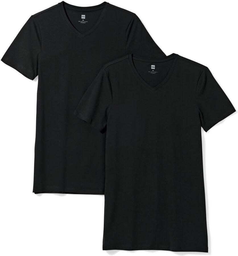 HEMA Heren T-shirts Slimfit V-hals Extra Lang 2 Stuks Zwart (zwart)